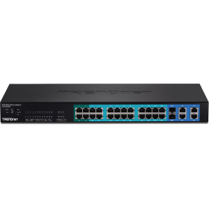 TRENDnet TPE-224WS 28-Port Managed Fast Ethernet PoE+ Switch, 2x shared Gigabit ports (RJ-45 or SFP), rack mountable